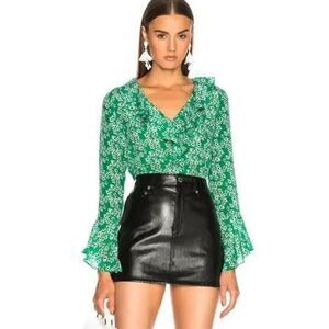 Rixo London women’s small Jane Ruffle blouse 100% silk floral flutter top